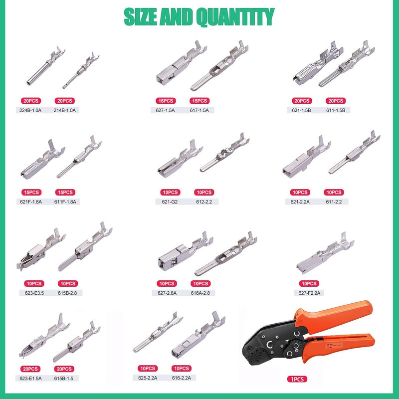 Twidec /290PCS Car Electrical Wire Terminal Pins Connector 1/1.5/1.8/2.2/2.8/3.5mm 21Type Auto Electric Connector Pins Terminal Non-Insulated Plug Removal Male Female Crimp Pins with Crimping Pliers - Image 2